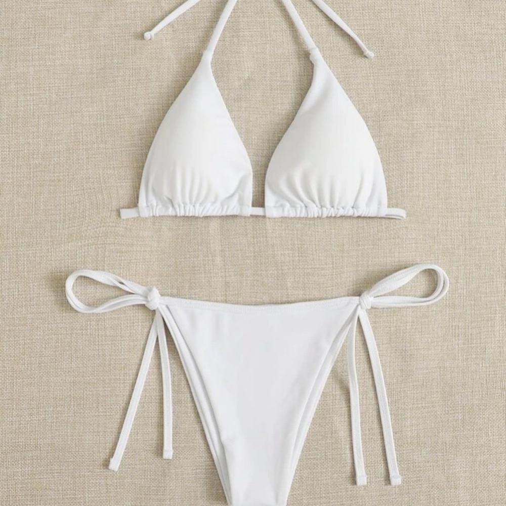 Triangle Side Tie White Bikini